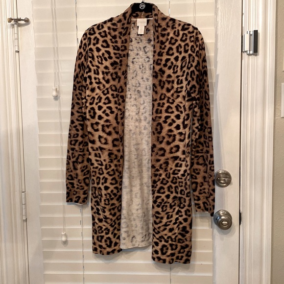 Chicos Long Open Front Leopard Sweater Nearly New - Picture 1 of 6